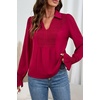 image:imageDokotoo Womens Shirts Long Sleeve V Neck Shirred Business Casual TopsRed
