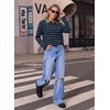 image:imageDokotoo Womens Tops 2026 V Neck Button Down Long Sleeve Striped Polo ShirtsBlue Stripe