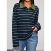image:imageDokotoo Womens Tops 2026 V Neck Button Down Long Sleeve Striped Polo ShirtsBlue Stripe