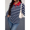 image:imageDokotoo Womens Tops 2026 V Neck Button Down Long Sleeve Striped Polo ShirtsNavy Stripe