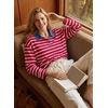 image:imageDokotoo Womens Tops 2026 V Neck Button Down Long Sleeve Striped Polo ShirtsRed Stripe