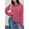 image:imageDokotoo Womens Tops 2026 V Neck Button Down Long Sleeve Striped Polo ShirtsRed Stripe
