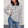 image:imageDokotoo Womens Tops 2026 V Neck Button Down Long Sleeve Striped Polo ShirtsWhite Stripe