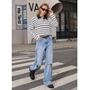 image:imageDokotoo Womens Tops 2026 V Neck Button Down Long Sleeve Striped Polo ShirtsWhite Stripe