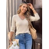 image:imageDokotoo Womens Tops V Neck 34 Sleeve Dressy Casual Waffle Knit Lace Trim Shirts Lightweight Soft Blouses Vacation OutfitsApricot