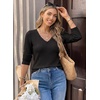 image:imageDokotoo Womens Tops V Neck 34 Sleeve Dressy Casual Waffle Knit Lace Trim Shirts Lightweight Soft Blouses Vacation OutfitsBlack