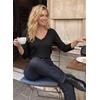 image:imageDokotoo Womens Tops V Neck 34 Sleeve Dressy Casual Waffle Knit Lace Trim Shirts Lightweight Soft Blouses Vacation OutfitsBlack