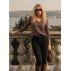 image:imageDokotoo Womens Tops V Neck 34 Sleeve Dressy Casual Waffle Knit Lace Trim Shirts Lightweight Soft Blouses Vacation OutfitsBrown
