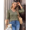 image:imageDokotoo Womens Tops V Neck 34 Sleeve Dressy Casual Waffle Knit Lace Trim Shirts Lightweight Soft Blouses Vacation OutfitsGreen