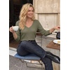 image:imageDokotoo Womens Tops V Neck 34 Sleeve Dressy Casual Waffle Knit Lace Trim Shirts Lightweight Soft Blouses Vacation OutfitsGreen