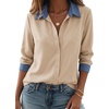 image:imageDokotoo Button Down Shirts for Women Long Sleeve Denim Patchwork TopsApricot