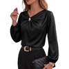 image:imageDokotoo Womens Shirts Long Sleeve Dressy Casual V Neck Satin TopBlack