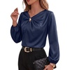 image:imageDokotoo Womens Shirts Long Sleeve Dressy Casual V Neck Satin TopBlue