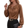 image:imageDokotoo Womens Shirts Long Sleeve Dressy Casual V Neck Satin TopBrown