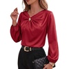 image:imageDokotoo Womens Shirts Long Sleeve Dressy Casual V Neck Satin TopRed