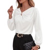 image:imageDokotoo Womens Shirts Long Sleeve Dressy Casual V Neck Satin TopWhite