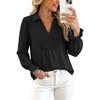 image:imageDokotoo Womens Shirts Long Sleeve V Neck Shirred Business Casual TopsBlack