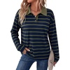 image:imageDokotoo Womens Tops 2026 V Neck Button Down Long Sleeve Striped Polo ShirtsBlue Stripe