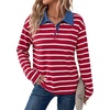 image:imageDokotoo Womens Tops 2026 V Neck Button Down Long Sleeve Striped Polo ShirtsRed Stripe