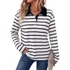 image:imageDokotoo Womens Tops 2026 V Neck Button Down Long Sleeve Striped Polo ShirtsWhite Stripe