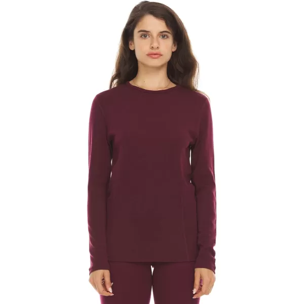 100 Merino Wool  Womens Midweight Base Layer  Long Sleeve Crew235 Midweight Burgundy