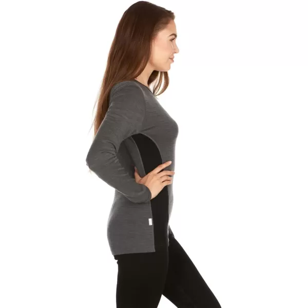 100 Merino Wool  Womens Midweight Base Layer  Long Sleeve Crew235 Midweight Charcoal Gray Black