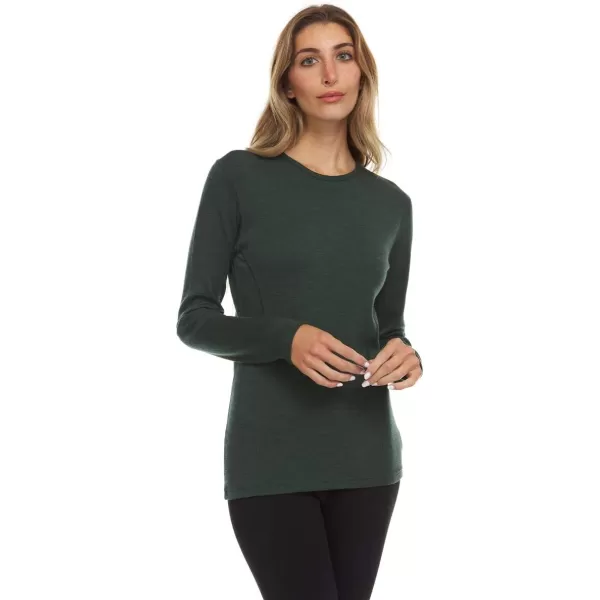 100 Merino Wool  Womens Midweight Base Layer  Long Sleeve Crew235 Midweight Forest Green