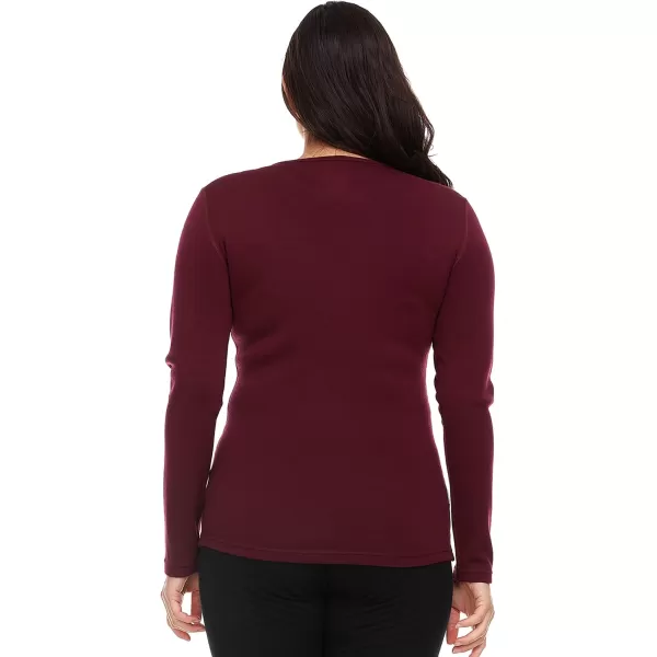 100 Merino Wool  Womens Midweight Base Layer  Long Sleeve Crew400 Expedition Burgundy