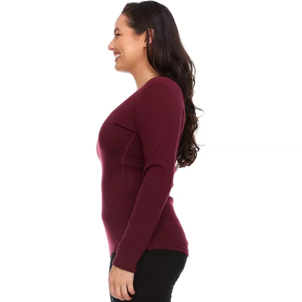 100 Merino Wool  Womens Midweight Base Layer  Long Sleeve Crew400 Expedition Burgundy