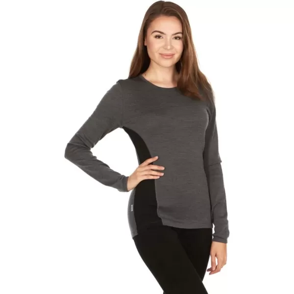 100 Merino Wool  Womens Midweight Base Layer  Long Sleeve Crew235 Midweight Charcoal Gray Black