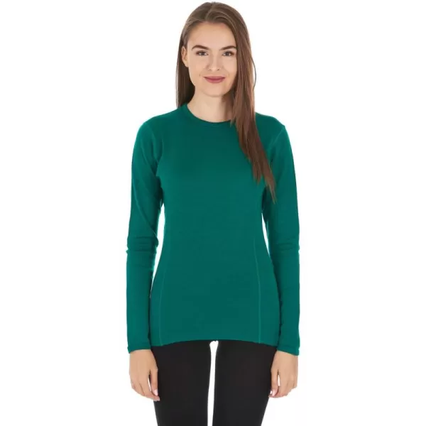 100 Merino Wool  Womens Midweight Base Layer  Long Sleeve Crew235 Midweight Emerald Green