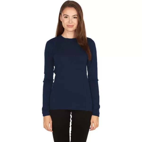 100 Merino Wool  Womens Midweight Base Layer  Long Sleeve Crew235 Midweight Navy Blue