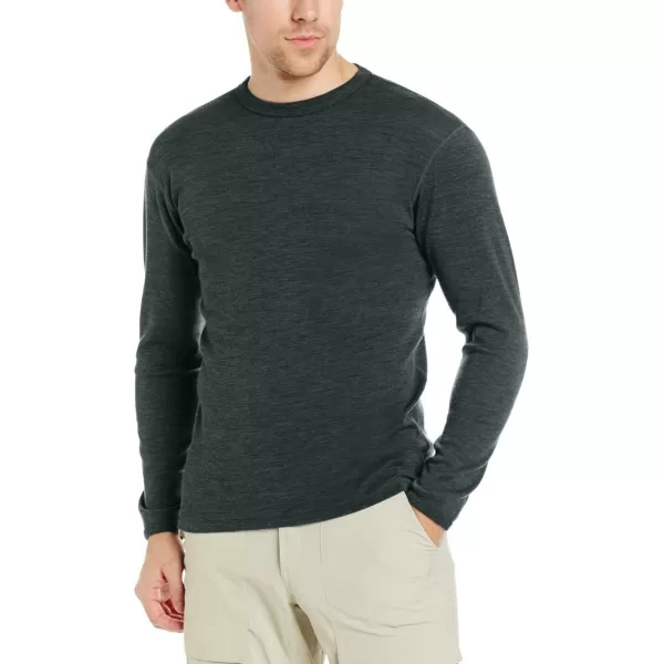 100 Merino Wool  Mens Long Sleeve Crew Shirt  Thermal Base Layer235 Midweight Forest Green