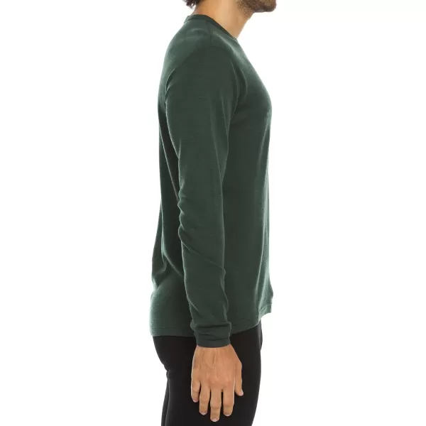 100 Merino Wool  Mens Long Sleeve Crew Shirt  Thermal Base Layer235 Midweight Forest Green