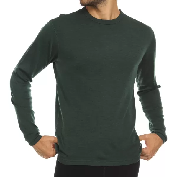 100 Merino Wool  Mens Long Sleeve Crew Shirt  Thermal Base Layer235 Midweight Forest Green