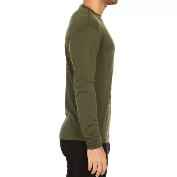 100 Merino Wool  Mens Long Sleeve Crew Shirt  Thermal Base Layer235 Midweight Olive Drab