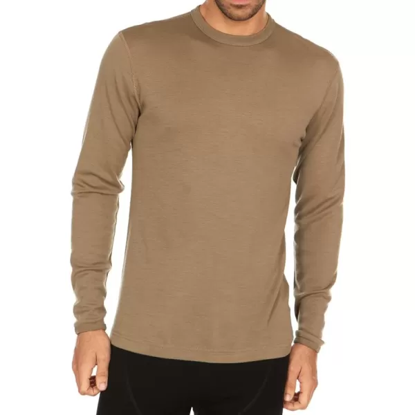 100 Merino Wool  Mens Long Sleeve Crew Shirt  Thermal Base Layer235 Midweight Tan 499