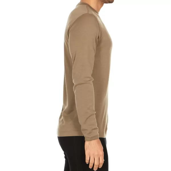 100 Merino Wool  Mens Long Sleeve Crew Shirt  Thermal Base Layer235 Midweight Tan 499