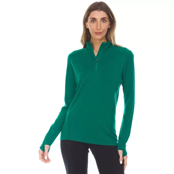 Minus33 Merino Wool 814 Sequoia Womens Midweight 14 Zip  No Itch Renewable FabricEmerald Green