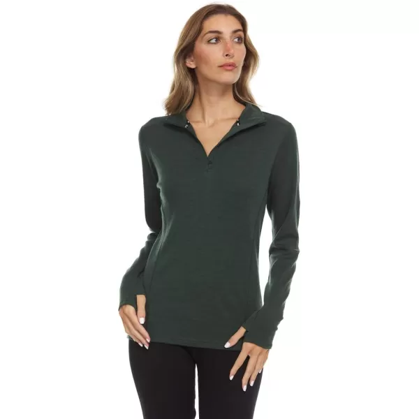 Minus33 Merino Wool 814 Sequoia Womens Midweight 14 Zip  No Itch Renewable FabricForest Green