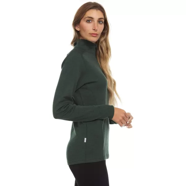 Minus33 Merino Wool 814 Sequoia Womens Midweight 14 Zip  No Itch Renewable FabricForest Green