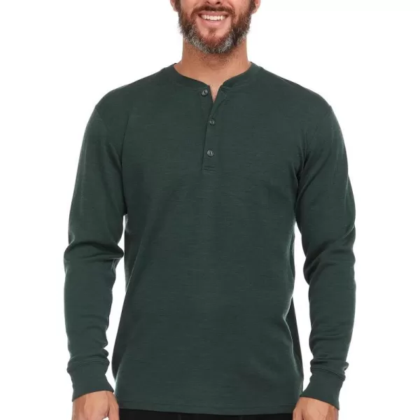 Long Sleeve Mens Henley  100 Merino Wool  3 Button Front Closure  Casual ShirtForest Green