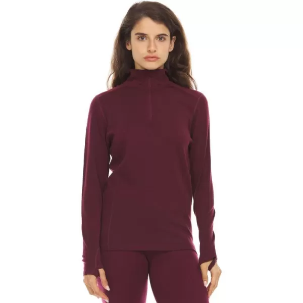 Minus33 Merino Wool 814 Sequoia Womens Midweight 14 Zip  No Itch Renewable FabricBurgundy