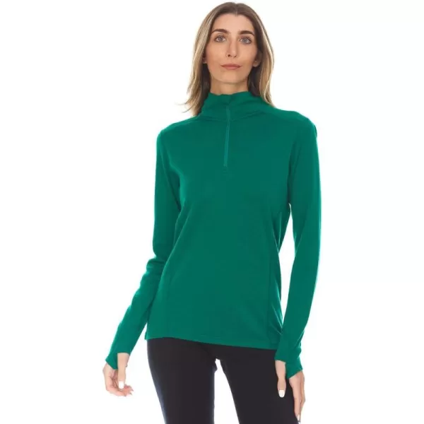 Minus33 Merino Wool 814 Sequoia Womens Midweight 14 Zip  No Itch Renewable FabricEmerald Green