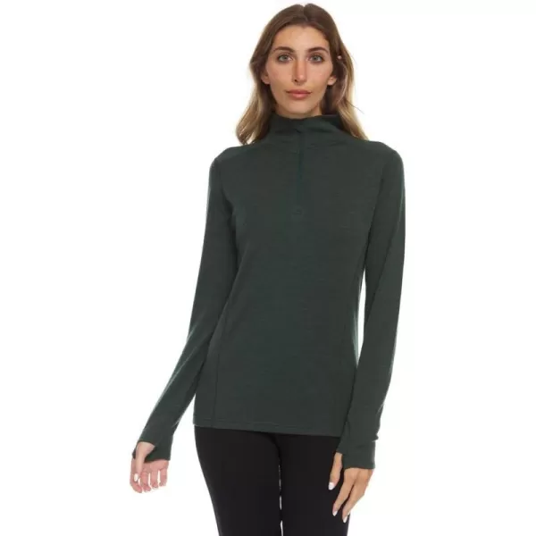 Minus33 Merino Wool 814 Sequoia Womens Midweight 14 Zip  No Itch Renewable FabricForest Green