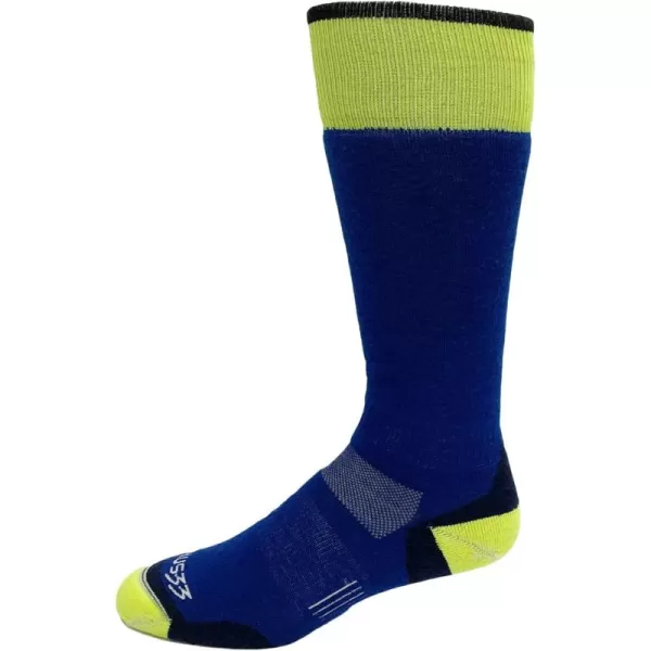 USA Made  Ski and Snowboard Socks  Over the Calf Socks  Merino Wool  Mountain HeritageS59 Lightweight Blue High Vis