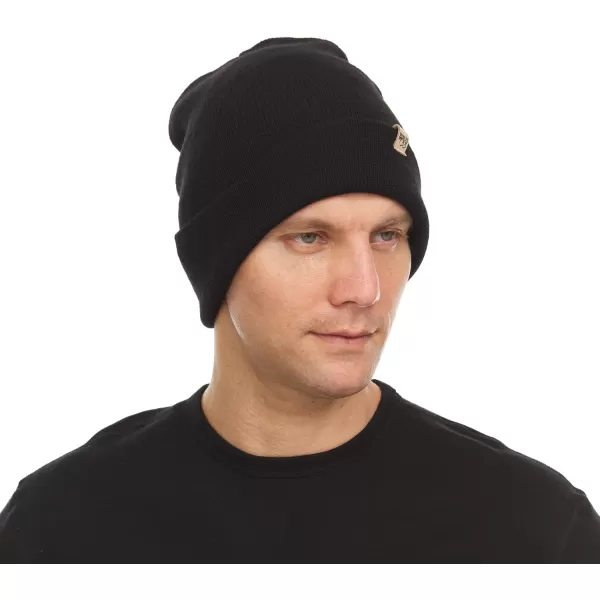 100 Merino Wool Midweight Everyday Knit Cuff Beanie  Warm Winter HatBlack