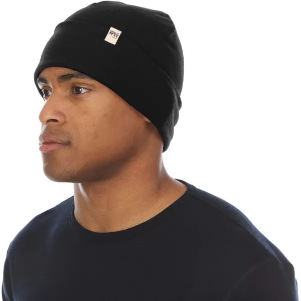 100 Merino Wool Ridge Cuff Beanie  Unisex Warm Winter HatBlack