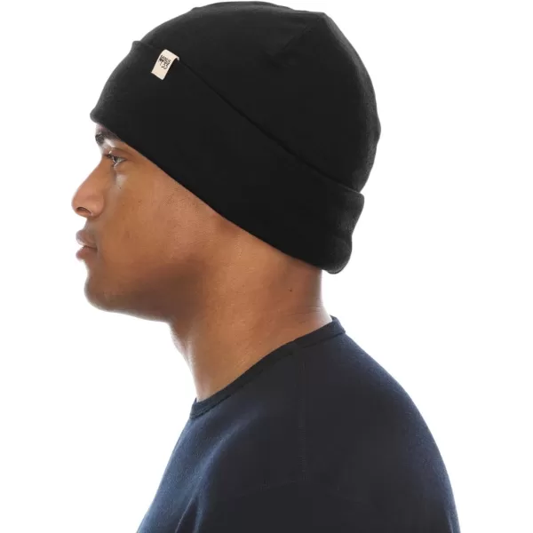 100 Merino Wool Ridge Cuff Beanie  Unisex Warm Winter HatBlack