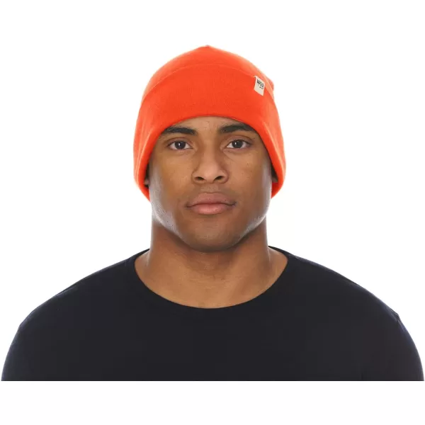 100 Merino Wool Ridge Cuff Beanie  Unisex Warm Winter HatBlaze Orange